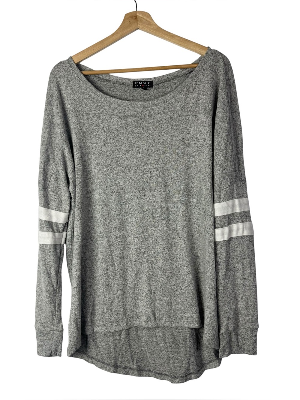 Poof Heather Light Gray Varsity Stripe Soft Long Sleeve T-Shirt 1X‎